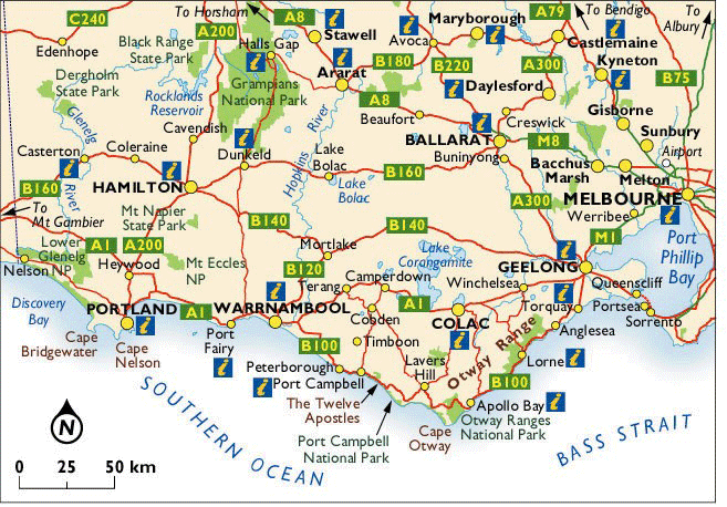 Map of the Grampians and Great Ocean Road